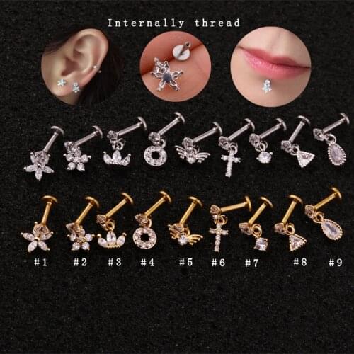 1PC Cz Flower Cross Stud Earrings Dangle Piercing Cartilage Earring for Women Dainty Conch Tragus Helix Earring Jewelry