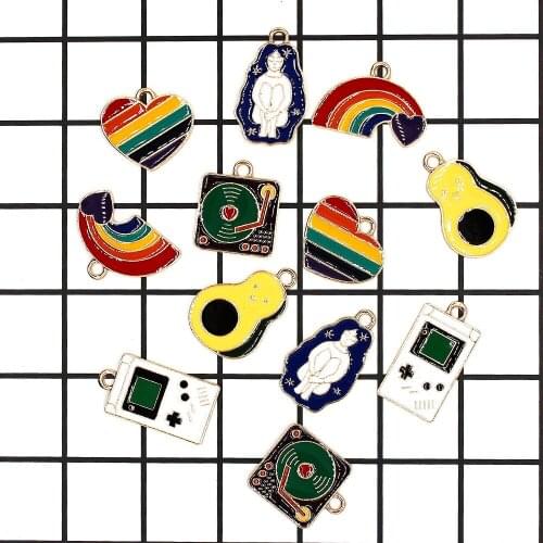 10pcs/lot Enamel rainbow heart Game console girl Charm For Fashion Jewelry Makings Bracelet DIY Earrings Necklace Findings XL853