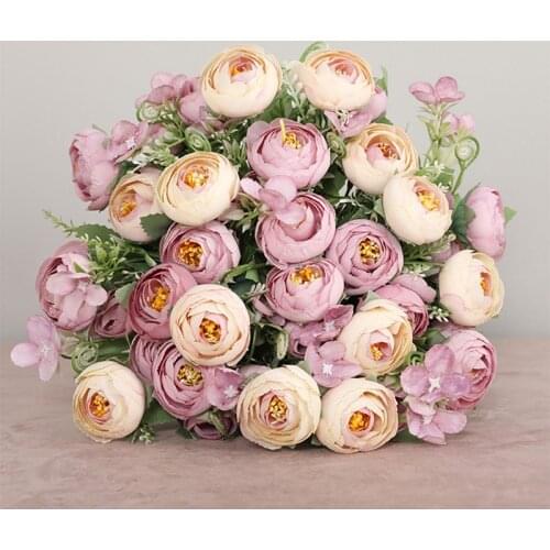 Ins Style Silk Tea Rose Flowers For Bride Wedding Decoration 30CM Artificial Rose Flowers High Quality Fake Plant For Home Decor