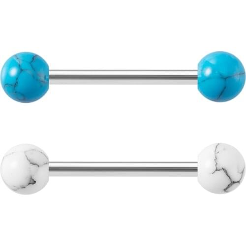 1pc Stone Tongue Piercing Barbell Stud Nipple Ring Ear Cartilage Tragus Bar Stainless Steel for Men Women Body Jewelry Gift 14G