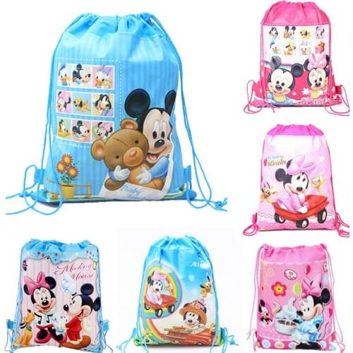 1Pcs Minnie Mickey Mouse Drawstring Bag Boy Girl Travel School Backpack Kid Birthday Baby Shower Non-woven Gift Bag Supplies