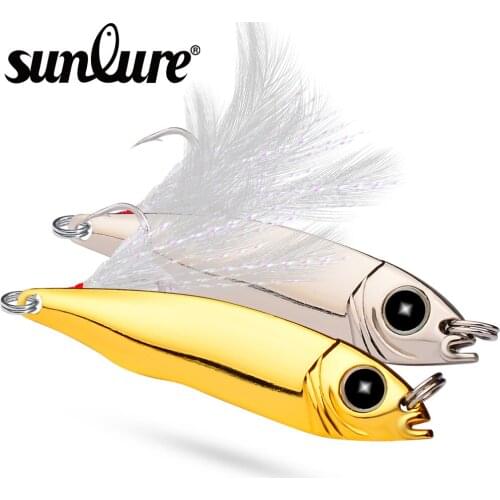 Sunlure 1pc Spoon Fishing Lures 10g-15g-20g-28g-35g Metal Fishing Bait Silver/Gold Spoon Baits Feather Hook Fishing Tackle