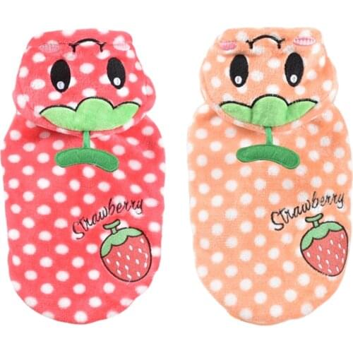 Warm Dog Clothes Winter Dog Hooded Coat Cute Strawberry Design Dog Hoodies Fleece Pet Dogs Coat French Bulldog Yorkies Jacket