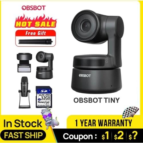OBSBOT Tiny AI Powered PTZ Webcam 1080p Full HD 1080p Video Conferencing, Recording and Streaming Black