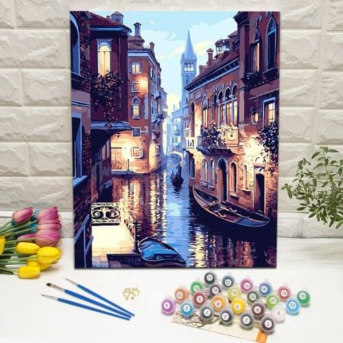 Venice Night Cityscape Oil Painting by Number Hand Painted Canvas Wall Art Picture For Living Room Decoration Wall Art 40x50cm