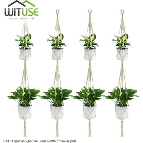 WITUSE 4Pcs 2-deck Handmade Cotton Pot Holder Simple/Macrame Rope hanging Plant Hangers Flower Pot Hooks Garden Hanging Decors