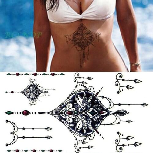 Waterproof Temporary Tattoo Sticker flower Diamond necklace Fake Tatoo Flash Tatto Breast Chest Back tattoos For Women Girl men