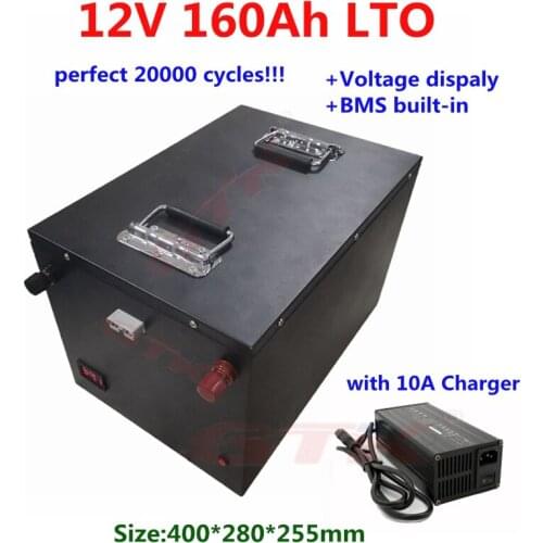 Waterproof LTO 12V 160Ah not 150Ah 100Ah Lithium titanate 2.4V battery 12V with BMS for solar system macine boat RV+10A Charger