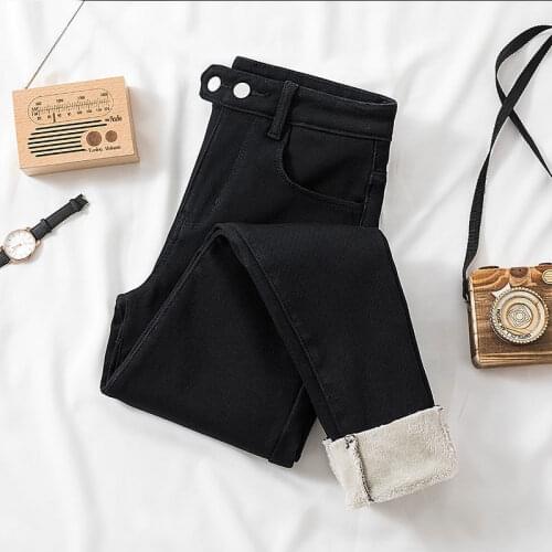 Womens Winter Jeans High Waist Skinny Pants Plus velvet Elastic Jeggings Casual Plus Size Jeans For Women Warm Pencil Pants