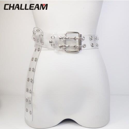 Fashion womens transparent belt chain full hole trousers jeans belt two rows of pin buckle buttons transparent belt 154