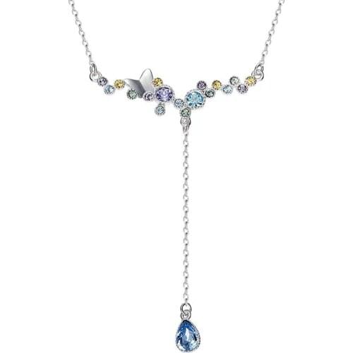 Korean Fashion 925 Sterling Silver Butterfly Necklace Female Exquisite Crystal Pendant Clavicle Chain Wedding Party Jewelry