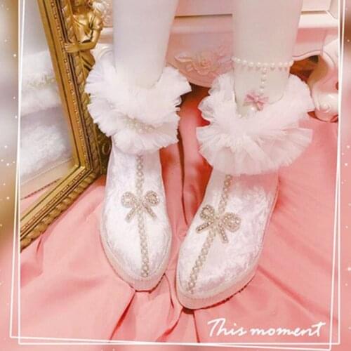 Winter kawaii girl sweet lolita shoes vintage plus cashmere bow snow boots pointed sweet girl short tube french retro style