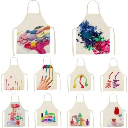 1Pcs Kitchen Apron Nail Polish women Printed Sleeveless Cotton Linen Aprons for Men Women Home Cleaning Tools 55*68cm
