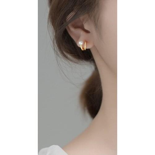 10mm*5mm 18k gold REAL. 925 Sterling Silver Jewelry Double Rows Shell Pearl Stud Earrings C-G8974