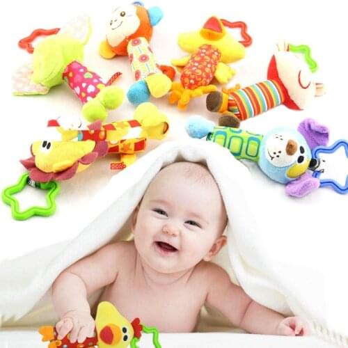 18.5cm Colourful Animals Infant Baby Rattles Soft Plush Toys Kids Car Handing Mobiles BB Sounder Ringbell Teether Pelucia