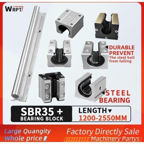 2PCS SBR35 guide rail bracket cylindrical linear sliding bearing slide rail 4PCS slider set length = 1200MM-2550MM