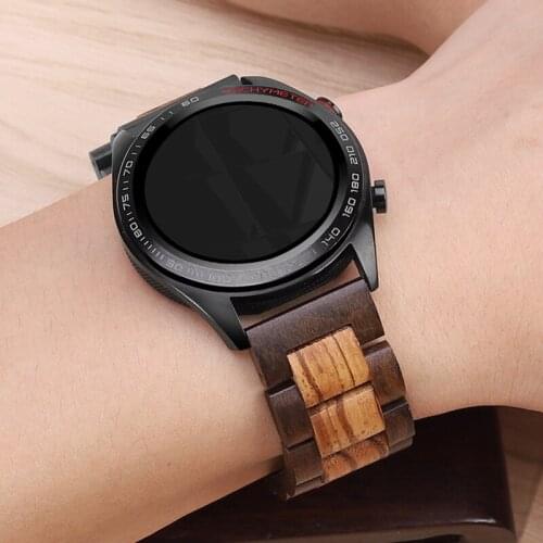 20 22mm Wooden watch band for Huawei Watch GT/Galaxy Watch 46/42mm replacement strap stainless steel Buckle bracelet accessories