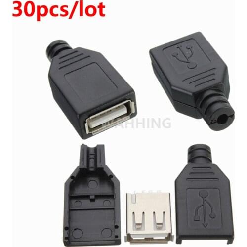30pcs USB 2.0 A Female Plug Socket Connector & Plastic Cover for DIY USB Plug Adapter USB Connector USB Socket Black HY576