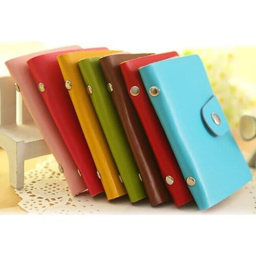 7 Colors Solid Color Leather Portable Bag For 24 pcs 90*60mm Cards Storage Bag