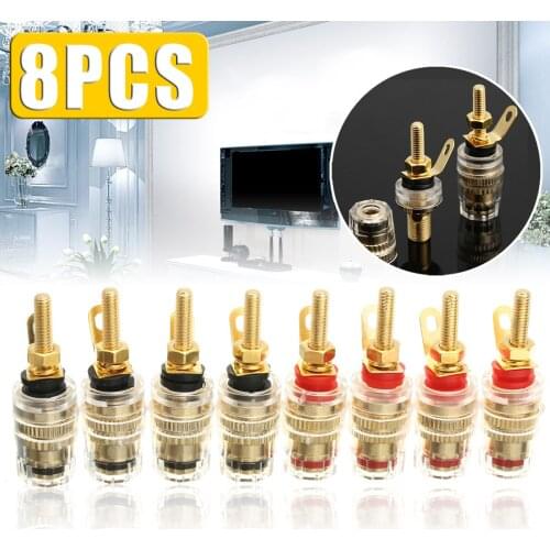 8pcs New Arrival Speaker Terminal Binding Post Amplifier Connector Plug 42mm Durable Audio Loudspeaker Socket Adapter Black+Red