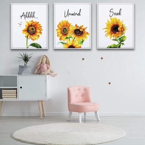 ABSF 6 Pieces Sunflower Bathroom Decor Relax Soak Unwind Wall Painting Art Women Girls College Living Room Bathroom Nursery