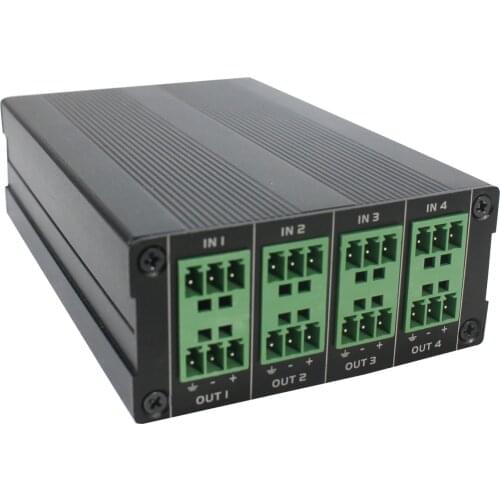 Mini pro 4 in 4 out IP network Dante Audio transmitter/converter with 2 balanced MIC/AUX, supporting 12VDC or PoE power supply