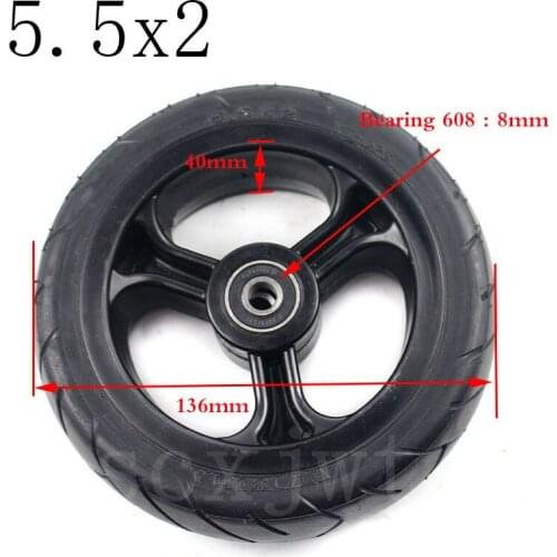 Free Shipping Solid wheels 5 inch 5.5x2 wheel with good quality Nes carbon fiber scooter solid tire with alloy rim tires dolly