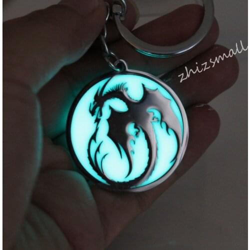 Stainless steel keychain dragon glowing key Chain Fashion Jewelry Pendant glow in the dark Dragon car Bag pendant gift