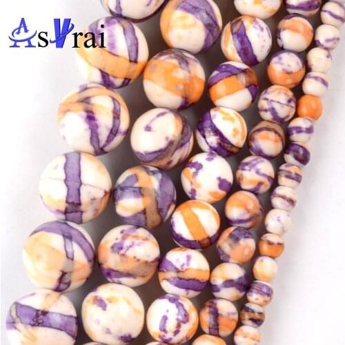 4 6 8 10 12mm Natural Purple Orange Stripe Rain Stone Beads For Jewelry Making Round Loose Spacer Beads DIY Bracelet Necklace