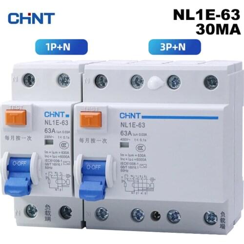 CHINT mini anti-shock circuit breaker NL1E-63 1P+N 3P+N 40A 63A household MCB 30MA leakage protector switch brand new original