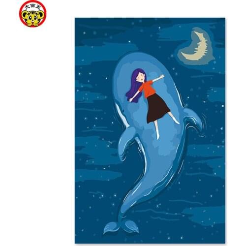 Digital painting blue sky moon - Whale girl paintings to draw by numbers picture by numbers with paints diy painting by numbers
