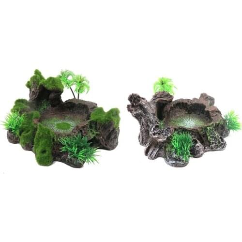 Reptile Decor Resin Platform Artificial Tree Trunk Design Dish Bowl for Lizard Gecko Water Frog