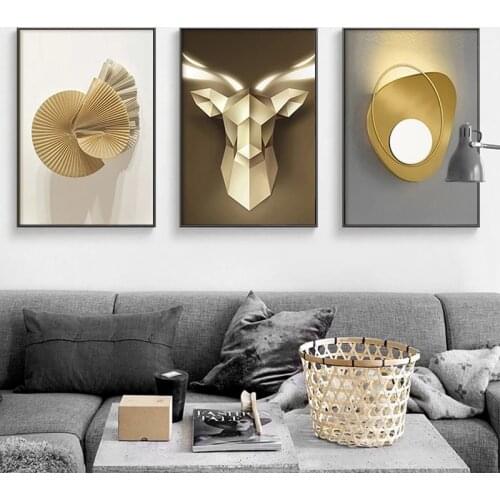 Geometry Animal Golden Canvas Poster Print Modern Home Decor Abstract Wall Art Painting Nordic Living Room Decoration Pictures