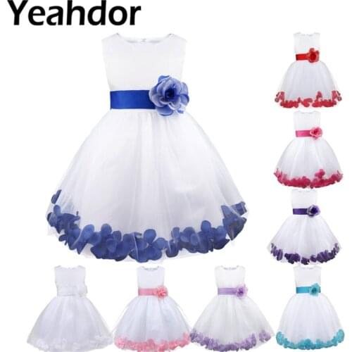 Girls Flower Petals Dresses Pageant Wedding Bridal Tulle Dress Kids Flower Girl Dress Childrens Party Costume Girls Clothing