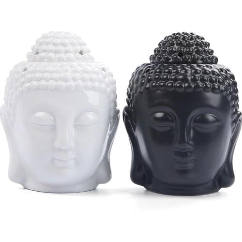 Ceramic Buddha Head Aromatherapy Oil Burner Aroma Essential Oil Diffuser Indian Buddha Tibetan Incense Burner Tealight Holders