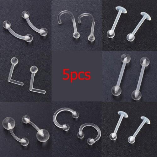 5Pcs Piercing Tongue Barbell Ladies Simple Nose Ring New Style Retainer Stud Clear Transparent For Women Body Jewelry Bioflex