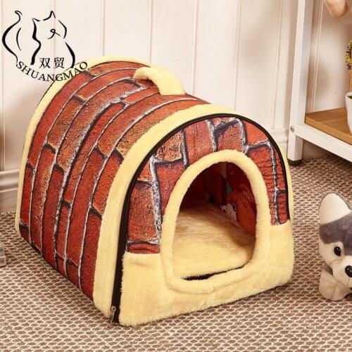 SHUANGMAO Pet Dog Bed Mat Dual Use House Dog Nest Cage Puppy Outdoor Kennel Indoor Plush Soft Sofa Cats Large Dogs Beds Supplies