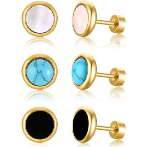 Tiny Circle Stud Earrings for Women Spiritual Protection Round Stainless Steel Not Allergic