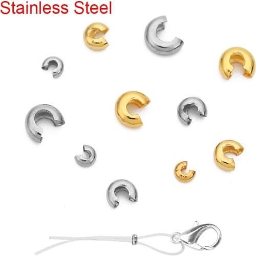 50pcs Round Stainless Steel End Crimp Beads Cover Diameter 2 3 4mm Loose Big Hole Stopper Spacer Beads For Diy Jewelry Making