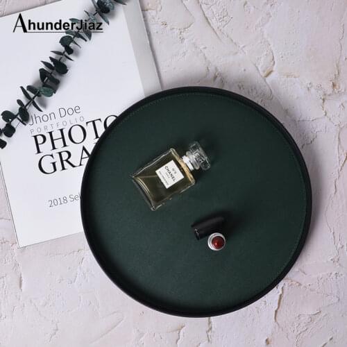 Nordic Simple Leather Round Storage Tray Living Room Porch Cosmetics Desktop Storage Tray Jewelry Display Plate Home Decor