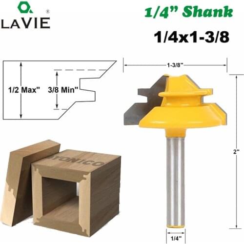 LA VIE 1PC 1/4 Inch Shank 45 Degree 1/2 Stock Lock Miter Router Bit Woodworking Tenon Milling Cutter Carbide Alloy Bit MC01005