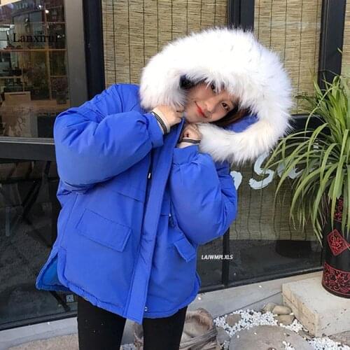 New Winter Jacket Large Fur Collar Hooded Coat Loose Women Fashion Jackets Warm Woman Clothing Casual Thick Parkas