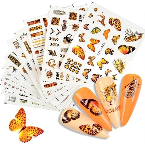 LCJ New Nail Art Stickers Lot Black Leaf Flower Butterfly Water Decals Manicure Decorations For Nails Summer Sliders Foil