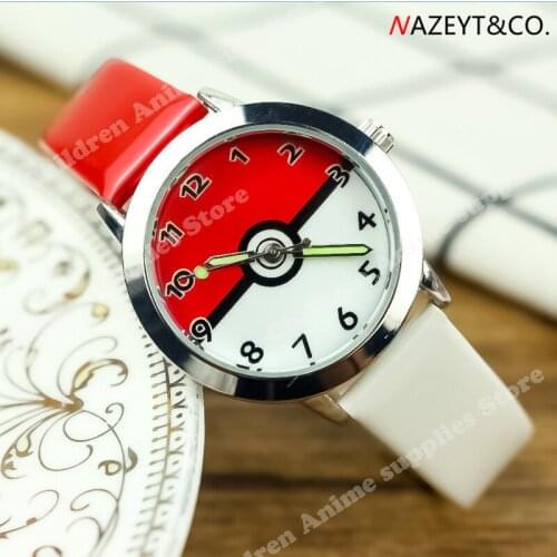 Original Pokemon Dial Children Wrist Watches Student Fashion Cartoon Quartz Leather Birthday Gifts Poke Ball Watches Kids Toys