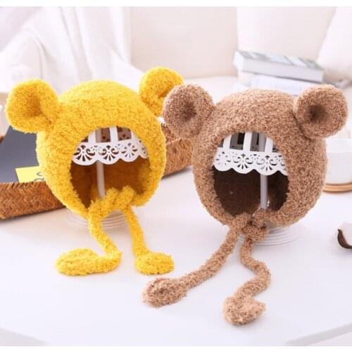 Autumn Winter Warm Cute Baby Plush Beanie Cap Ear Protection Solid Color Hat for Kids Children Girls Boys