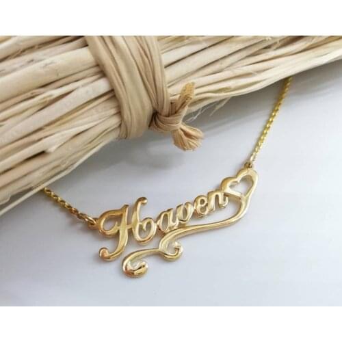 Cute Heart Ribbon Necklace Personalized Name Necklace Women Children Custom Jewelry Handmade Stainless Steel Birthday Gifts