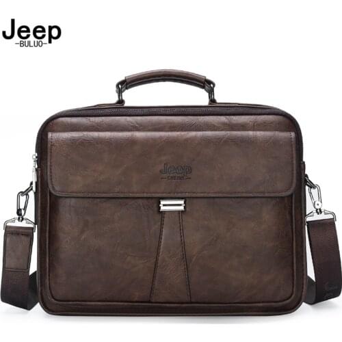 JEEP BULUO Mens Business Briefcase Laptop Bag Waterproof Split Leather Men Computers Handbags Man Shoulder Travel Bags
