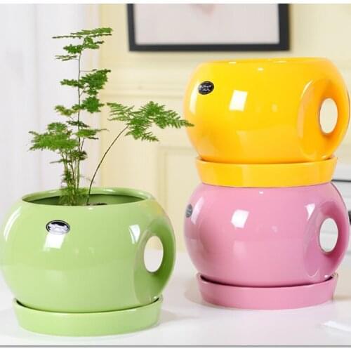 Stylish Brief with handle flower pot Creative home decoration desktop candy color plant pots