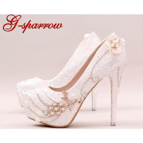 Sparkling Rhinestone Bridal Shoes Stiletto Heel White AB Crystal Wedding Party Shoes Bling Bling Prom Pumps Cinderella Shoes