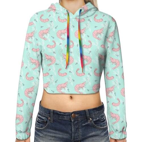 Delicious Shrimp Cropped Sweatshirts Women Loose Long Sleeve Stylish Leisure Student Female Hoodies